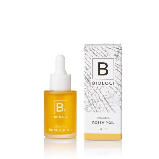 Biologi Organic Rosehip Oil bottle and packaging on a white background