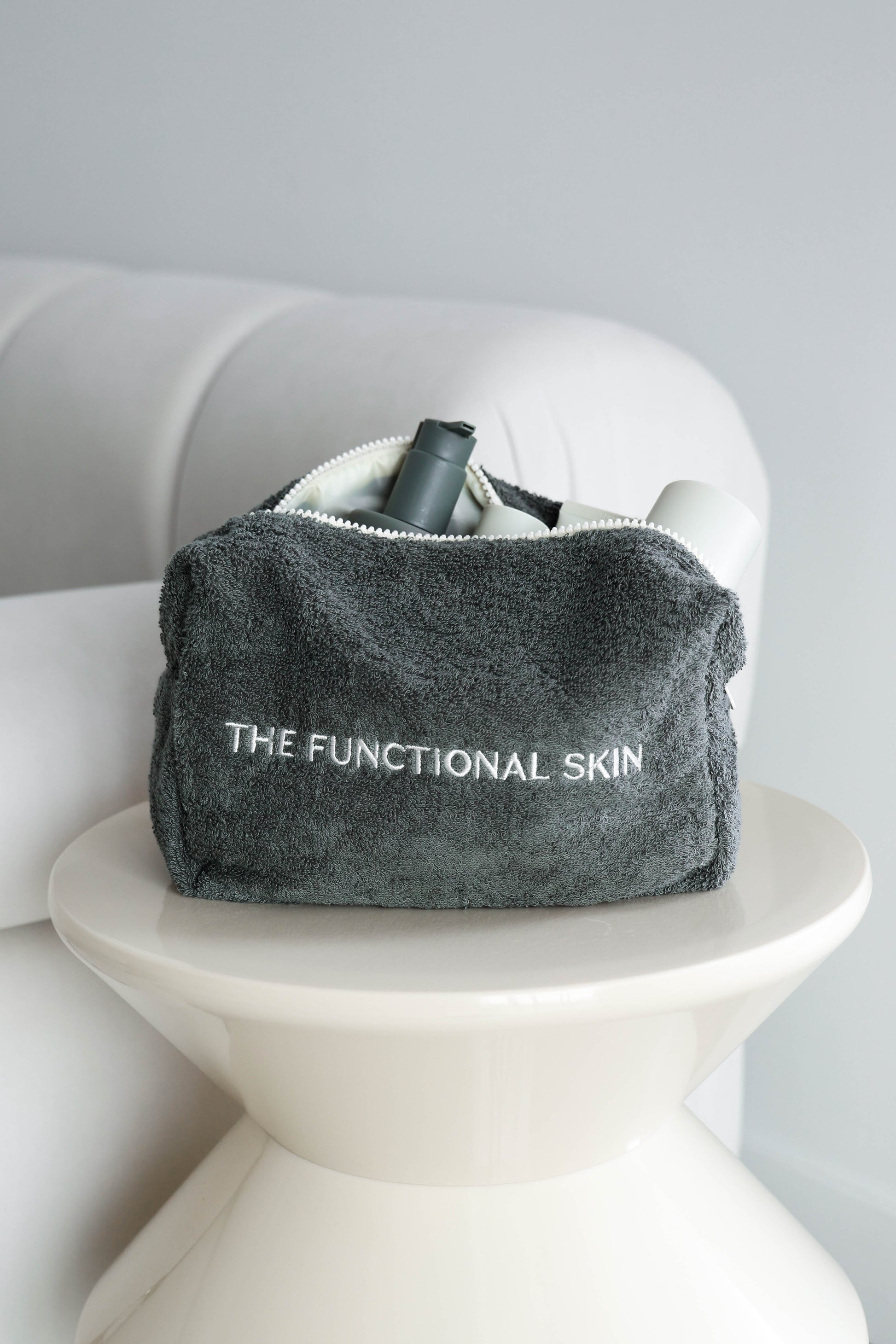 Terry Towelling Functional bag on white table 