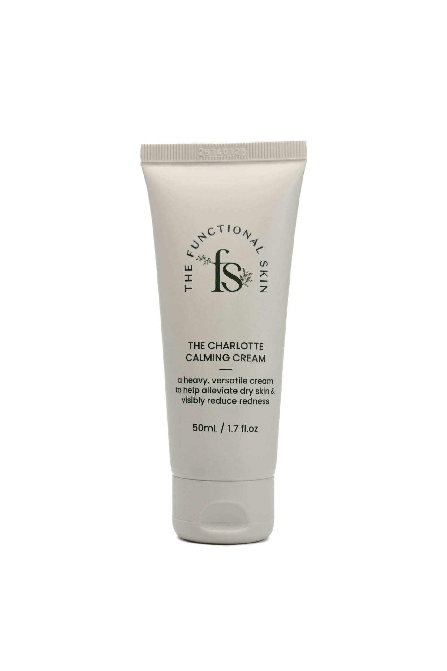 A tube of The Charlotte Calming Cream by The Functional Skin with white background