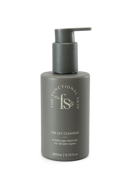 A pump bottle of 'The Lily Cleanser' by The Functional Skin,
